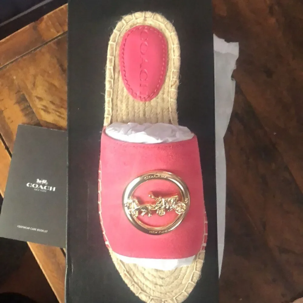 🔥NWT COACH Suede ESPAD. Size 5 Confetti Pink Slip onSignature Horse & carriage